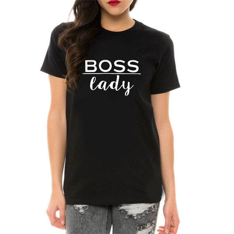 Boss Lady T Shirt Cotton Short Sleeves O-neck Loose Fit-women tops-Free Item Online