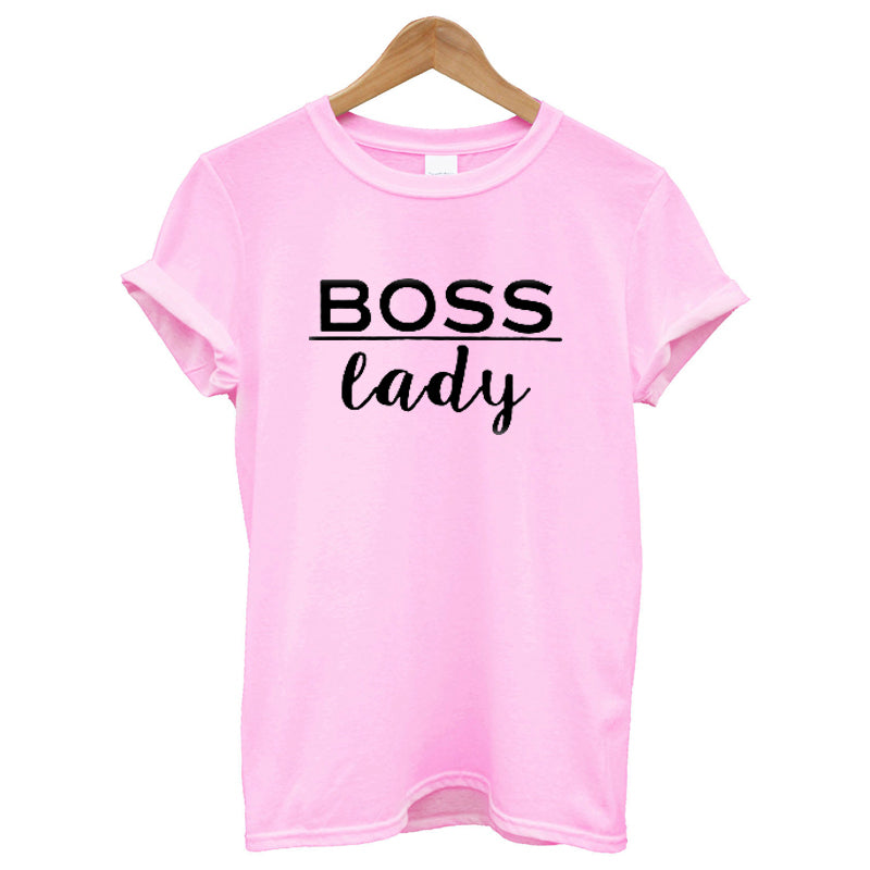 Boss Lady T Shirt Cotton Short Sleeves O-neck Loose Fit-women tops-Free Item Online