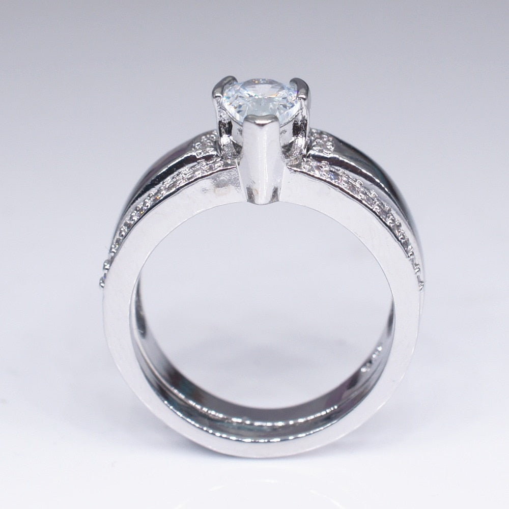 Crystal Wedding Ring Set Luxury 925 Silver Water Drop Engagement Ring-wedding and engagement rings-Free Item Online