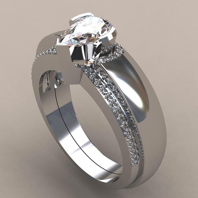 Crystal Wedding Ring Set Luxury 925 Silver Water Drop Engagement Ring-wedding and engagement rings-Free Item Online