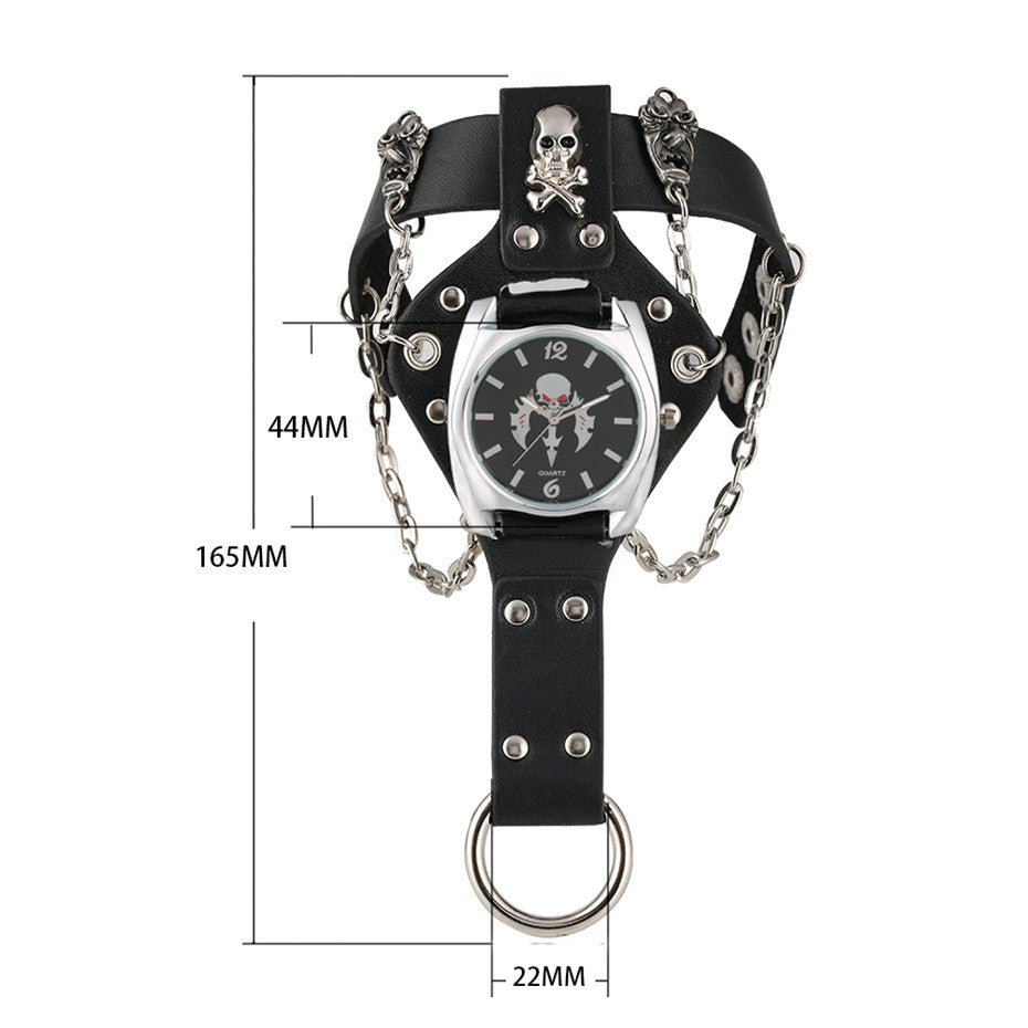 Gailis Punk Unisex Wrist Watch Black Leather Chains 3 Strap Quartz Gothic Skull Timepiece-Free Item Online