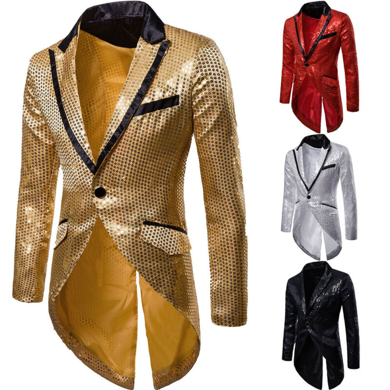 Sequin Men's Blazer Tail Casual Slim Fit