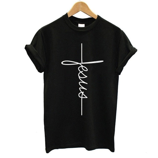 Bennie Fashion Jesus T-shirt Christian Cross Printing Women Tops-women tops-Free Item Online-HM1001-Black-L-Free Item Online