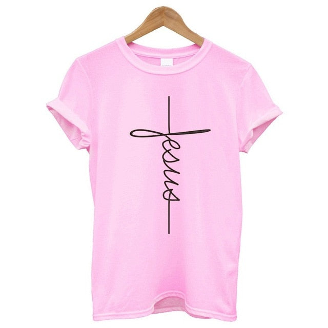 Bennie Fashion Jesus T-shirt Christian Cross Printing Women Tops-women tops-Free Item Online-HM1001-Lpink-L-Free Item Online