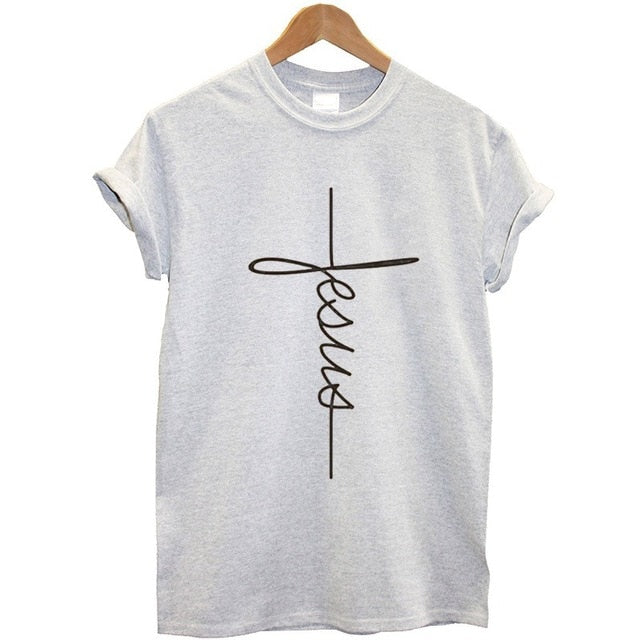 Bennie Fashion Jesus T-shirt Christian Cross Printing Women Tops-women tops-Free Item Online-HM1001-Sportgrey-L-Free Item Online