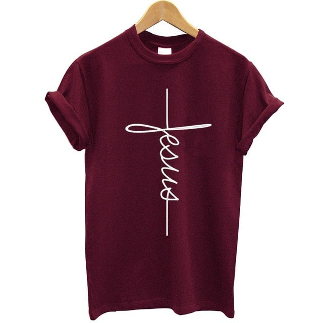Bennie Fashion Jesus T-shirt Christian Cross Printing Women Tops-women tops-Free Item Online-HM1001-Maroon-L-Free Item Online