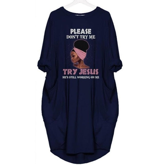 Christian T-Shirt Women Top Try Jesus Dress-try jesus top-Blue-XXL-Free Item Online