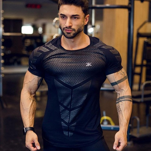 Ryan Design Compression Men Tee Shirt Gym Fitness Bodybuilding Workout Black Tops-work out top-C1-M-Free Item Online