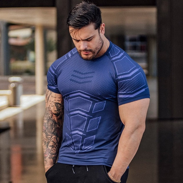 Ryan Design Compression Men Tee Shirt Gym Fitness Bodybuilding Workout Black Tops-work out top-C6-M-Free Item Online