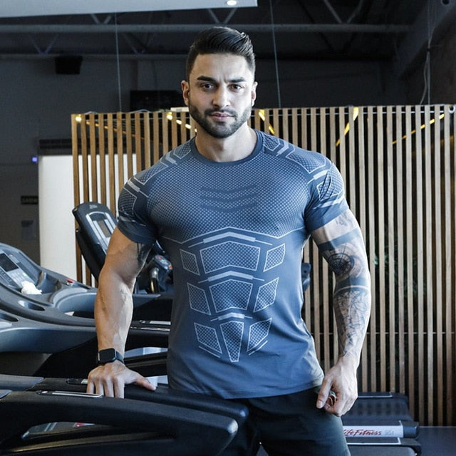 Ryan Design Compression Men Tee Shirt Gym Fitness Bodybuilding Workout Black Tops-work out top-C7-M-Free Item Online