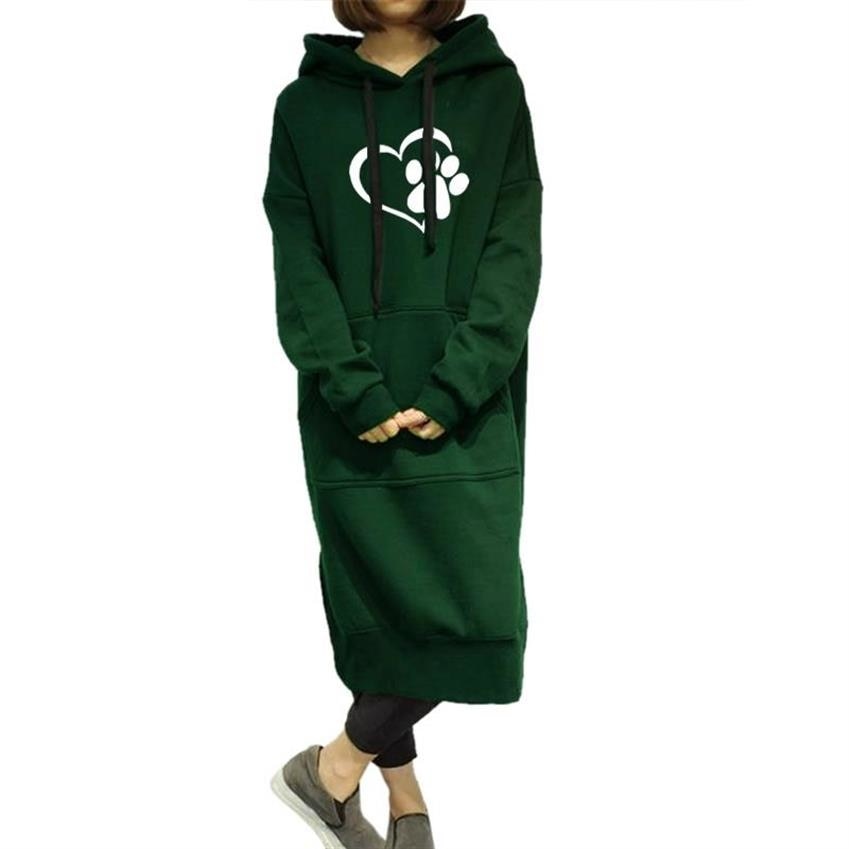 Travis Long One-Piece Hoodies Women Dog Paw Print Sweatshirt Dress-paw print dress hoodies-Green-4XL-Free Item Online
