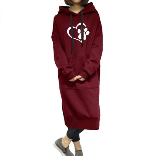 Travis Long One-Piece Hoodies Women Dog Paw Print Sweatshirt Dress-paw print dress hoodies-Free Item Online