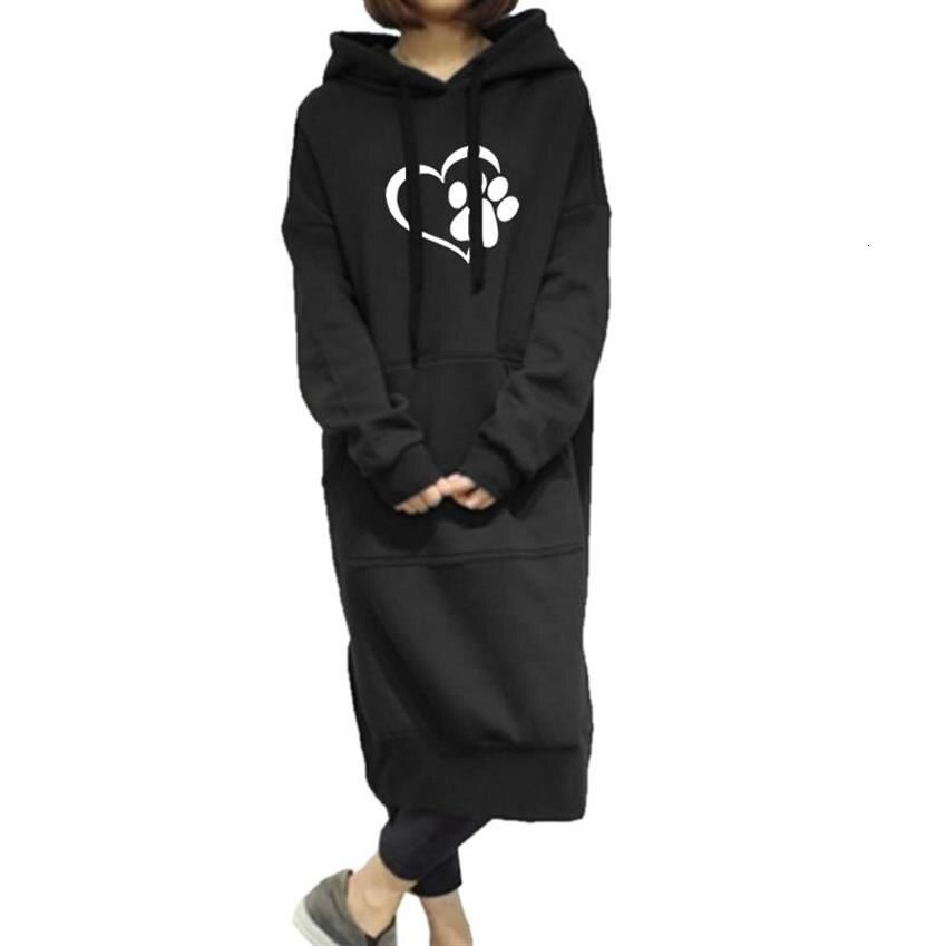 Travis Long One-Piece Hoodies Women Dog Paw Print Sweatshirt Dress-paw print dress hoodies-Black-S-Free Item Online