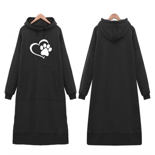 Travis Long One-Piece Hoodies Women Dog Paw Print Sweatshirt Dress-paw print dress hoodies-Free Item Online