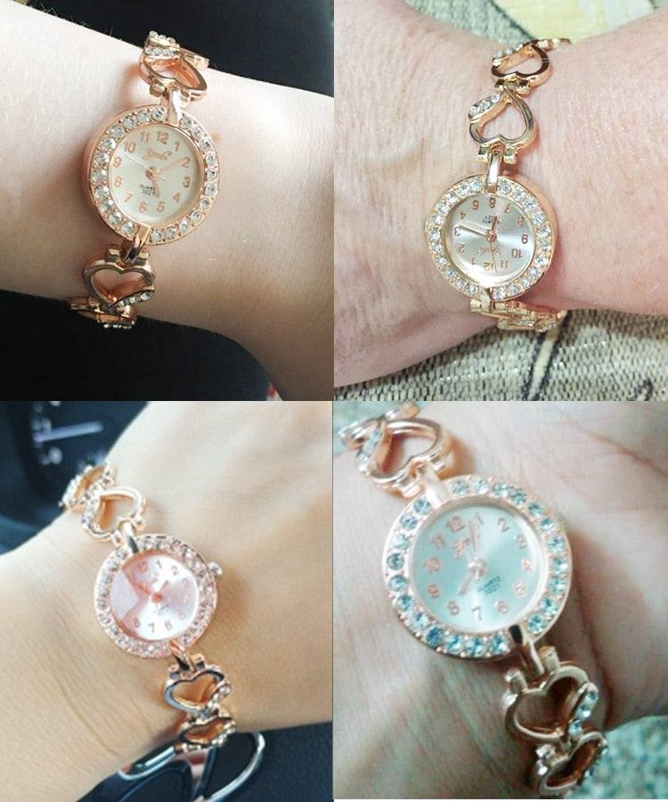 Starlet Gem Luxury Bracelet Women Watch Rose Gold Diamond Ladies Silver Timepiece
