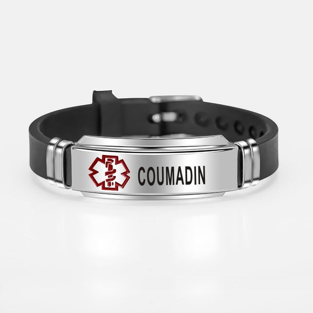 Engraved ID Bracelet Alert Stainless Steel Silicone Unisex Personalized Jewelry