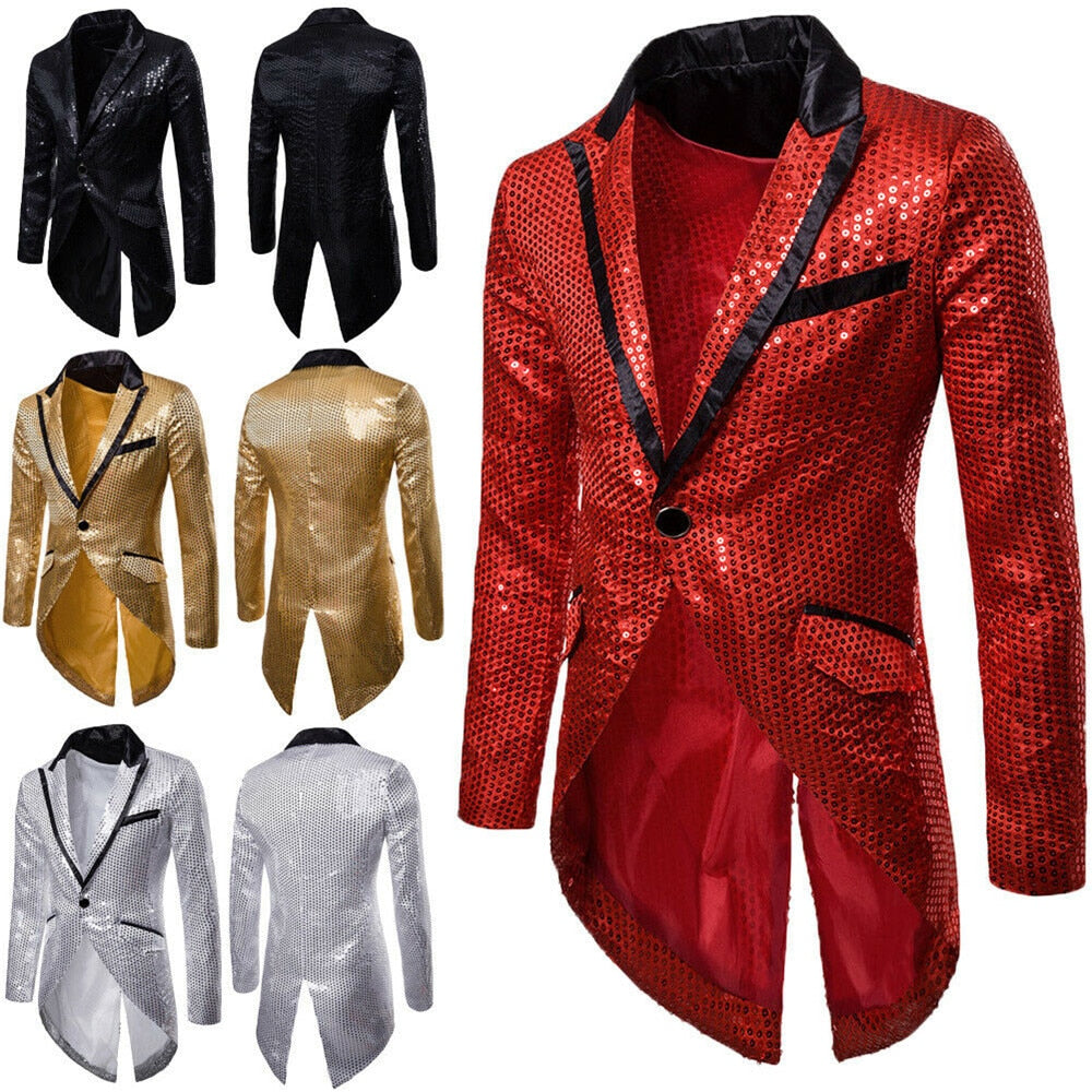 Sequin Men's Blazer Tail Casual Slim Fit