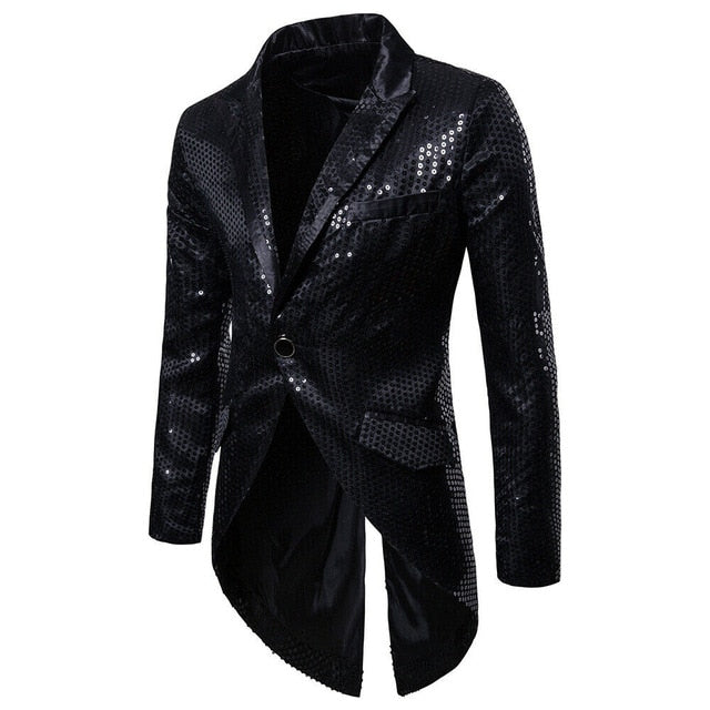 Sequin Men's Blazer Tail Casual Slim Fit