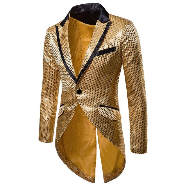 Sequin Men's Blazer Tail Casual Slim Fit