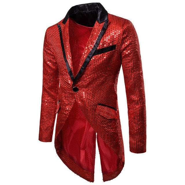 Sequin Men's Blazer Tail Casual Slim Fit