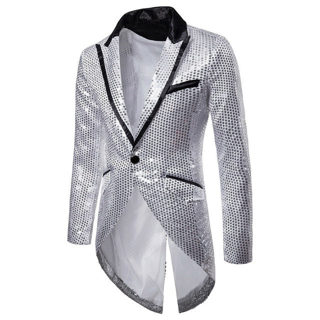 Sequin Men's Blazer Tail Casual Slim Fit