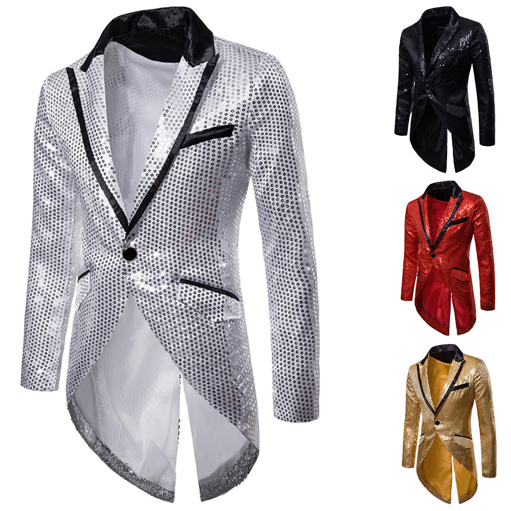 Sequin Men's Blazer Tail Casual Slim Fit