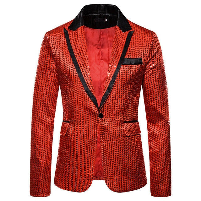 Men's Sequin Blazer Casual Slim Fitness Formal One Button Office Suit Blazer Coat Sequins Suit Jacket