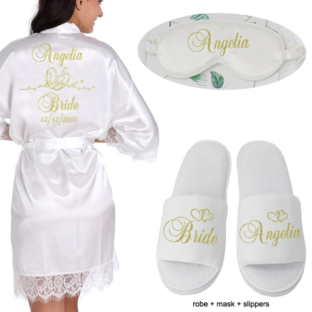 Personalized Lace Kimono Bride and Bridesmaid Robes Bachelorette Wedding