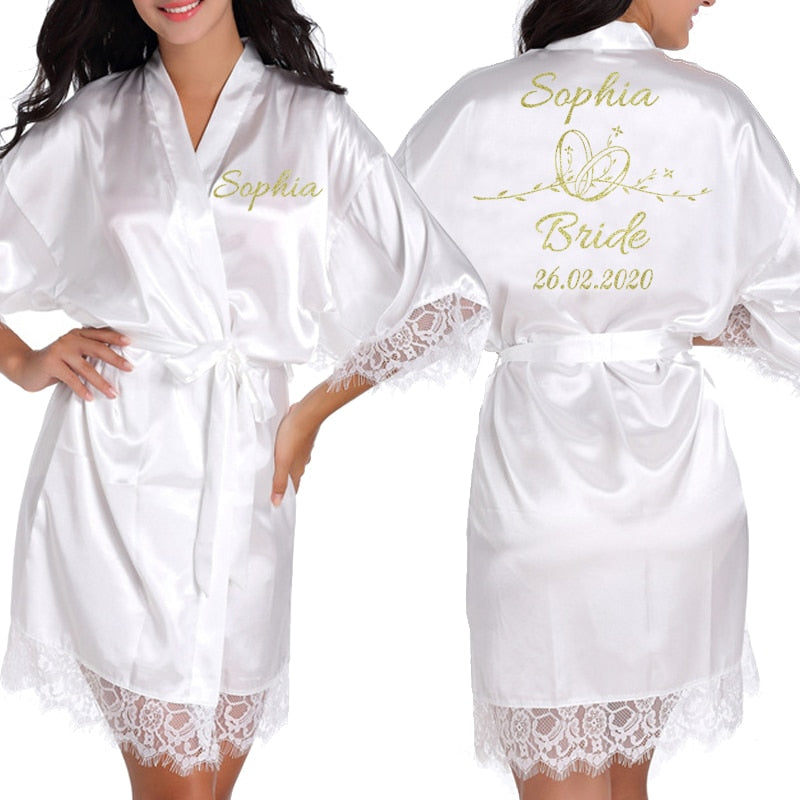Personalized Lace Kimono Bride and Bridesmaid Robes Bachelorette Wedding