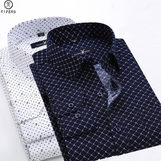 Long Sleeve Polka Dot Slim Fit Social Business Men Dress Shirt