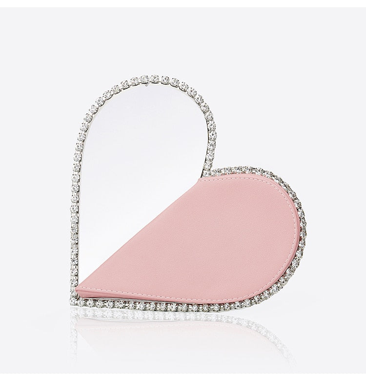 Diamond Red Heart Evening Clutch Bags Women Designer Chic Rhinestone Acrylic Handle Black Purse For Wedding Party