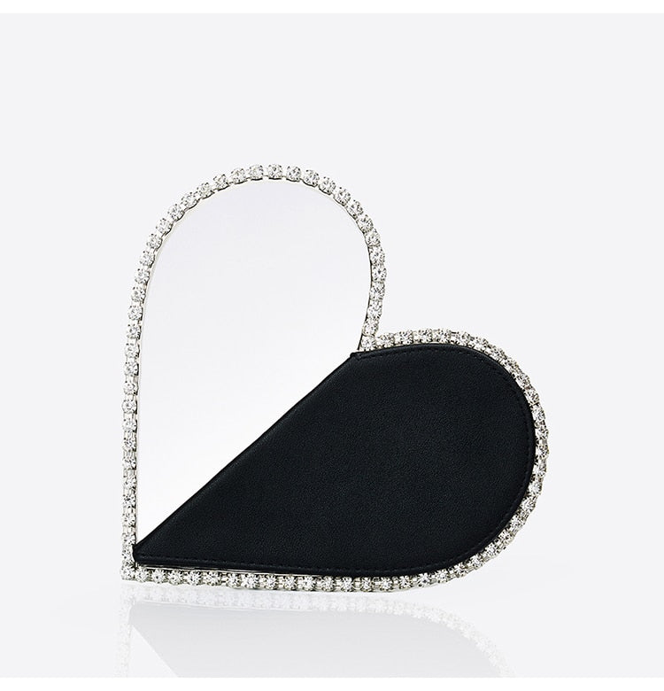 Diamond Red Heart Evening Clutch Bags Women Designer Chic Rhinestone Acrylic Handle Black Purse For Wedding Party