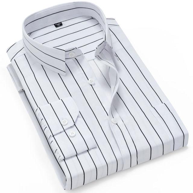 Striped Men Long Sleeves Slim Fit Business Dress Shirt