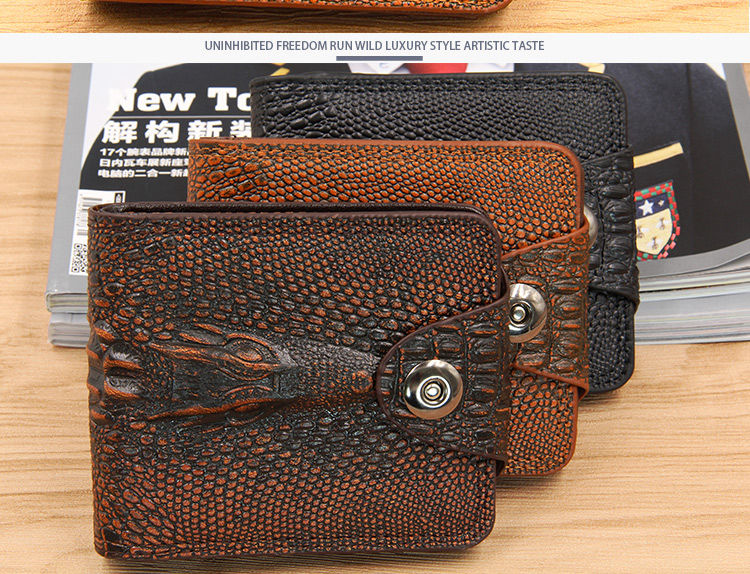 Men Wallet Leather Genuine Short Purse Vintage Style  Crocodile