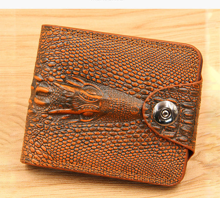 Men Wallet Leather Genuine Short Purse Vintage Style  Crocodile