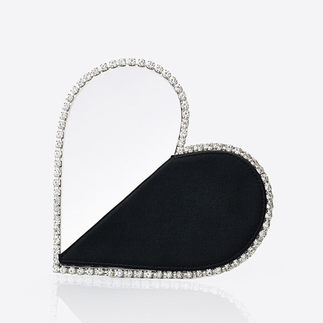 Diamond Red Heart Evening Clutch Bags Women Designer Chic Rhinestone Acrylic Handle Black Purse For Wedding Party