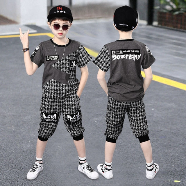 Boy Sets Summer Kids Clothes Fashion Short Sleeve T-shirt Pants School Children Sport Suit
