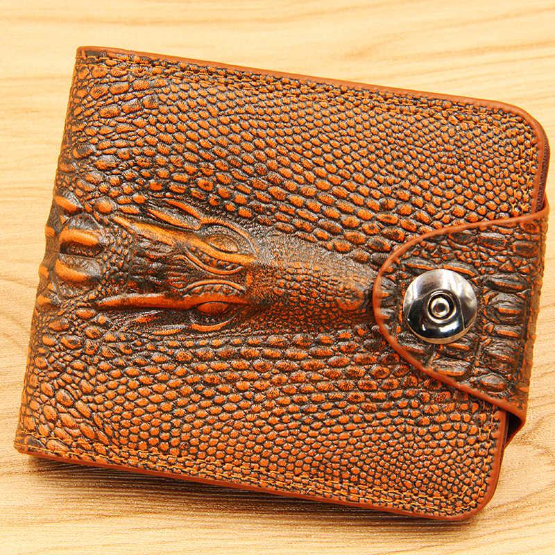 Men Wallet Leather Genuine Short Purse Vintage Style  Crocodile