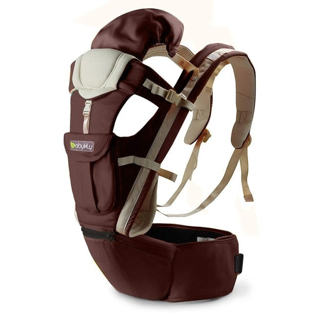 Gailis Ergonomic Multi Position Breathable Baby Carrier Sling With Infant Hipseat-baby carrier-brown-OneSize-Free Item Online