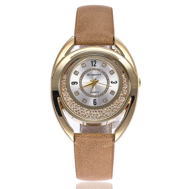 Delan Women PU Leather Quartz Wrist Watches-women watch-Brown Quartz Watch-Free Item Online