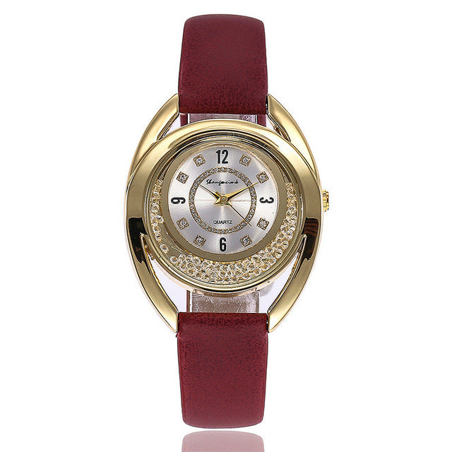 Delan Women PU Leather Quartz Wrist Watches-women watch-Red Quartz Watch-Free Item Online