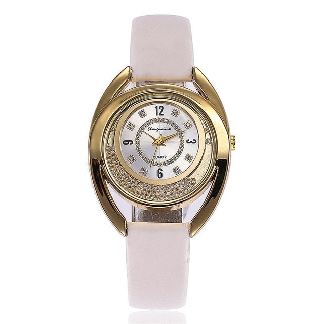 Delan Women PU Leather Quartz Wrist Watches-women watch-White Quartz Watch-Free Item Online