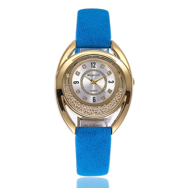 Delan Women PU Leather Quartz Wrist Watches-women watch-Bule Quartz Watch-Free Item Online