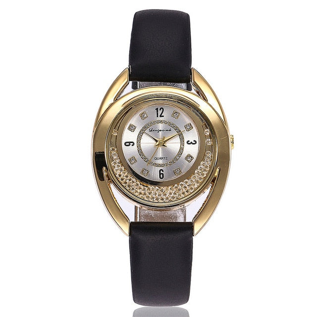 Delan Women PU Leather Quartz Wrist Watches-women watch-Black Quartz Watch-Free Item Online