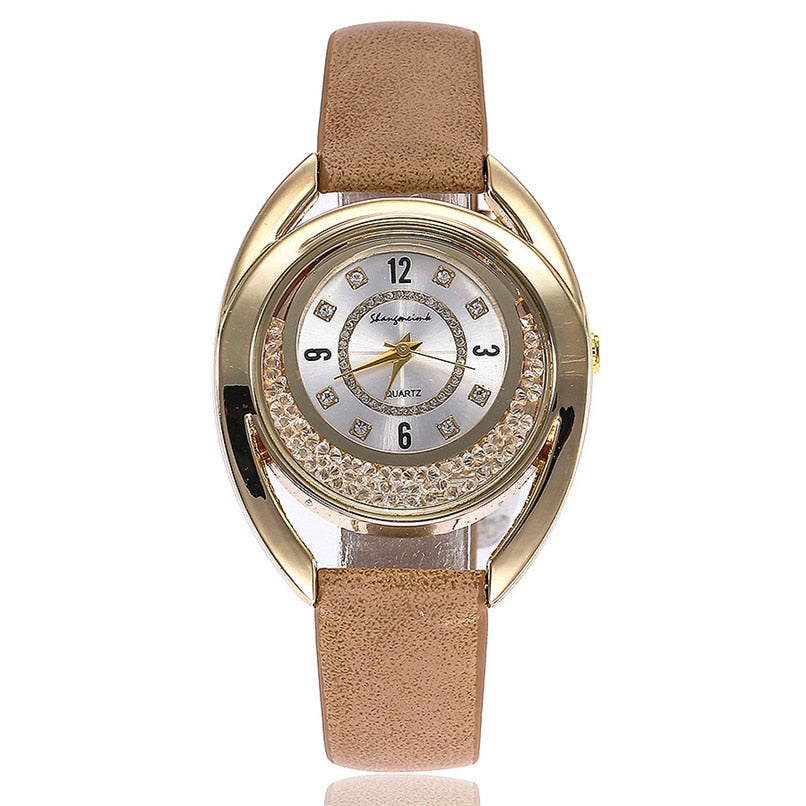 Delan Women PU Leather Quartz Wrist Watches-women watch-Free Item Online