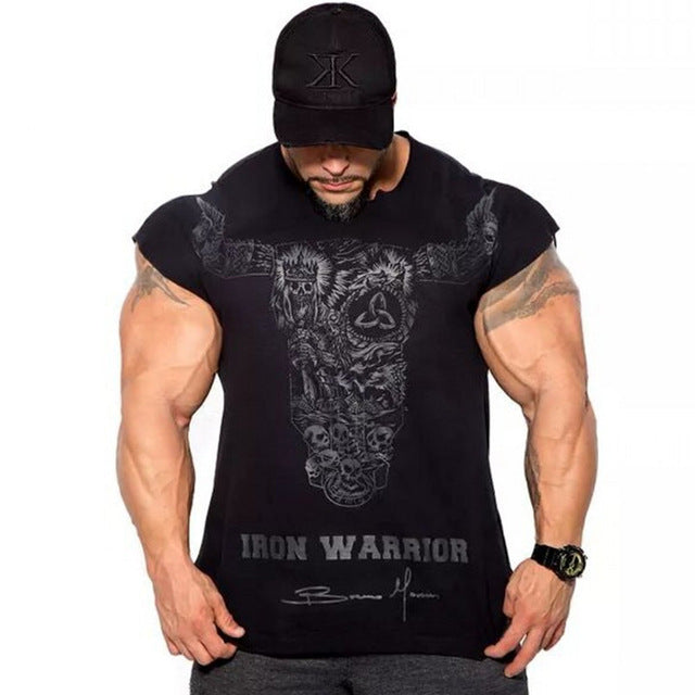 Ryan Body Builder Men Gyms Fitness Slim T-shirt Workout Cotton Tops-men workout tops-Black-M-Free Item Online