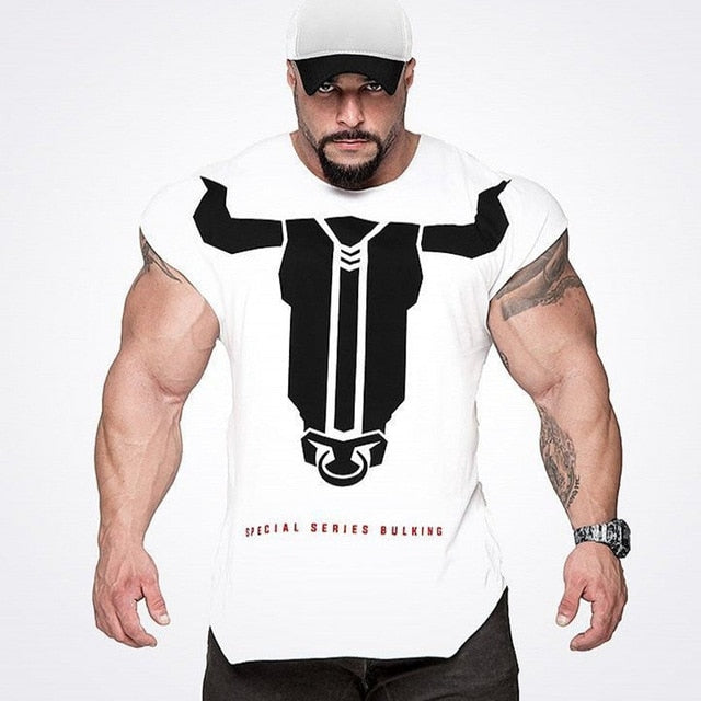 Ryan Body Builder Men Gyms Fitness Slim T-shirt Workout Cotton Tops-men workout tops-White-M-Free Item Online