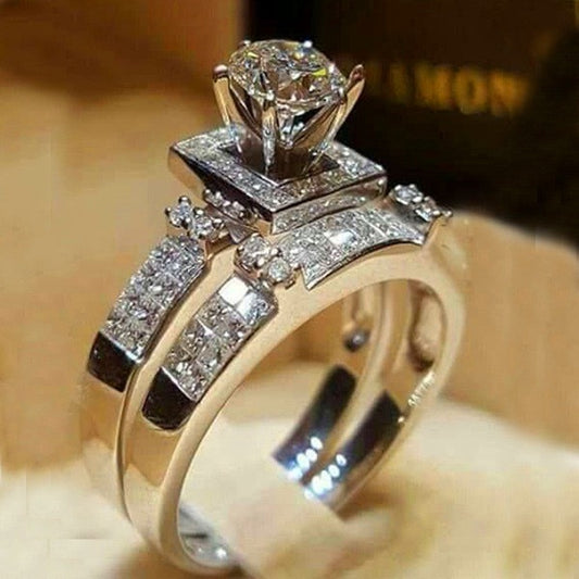 Wedding Band Ring Set Luxury Sterling Silver Engagement Vintage Bridal Wedding Rings-wedding and engagement rings-Free Item Online