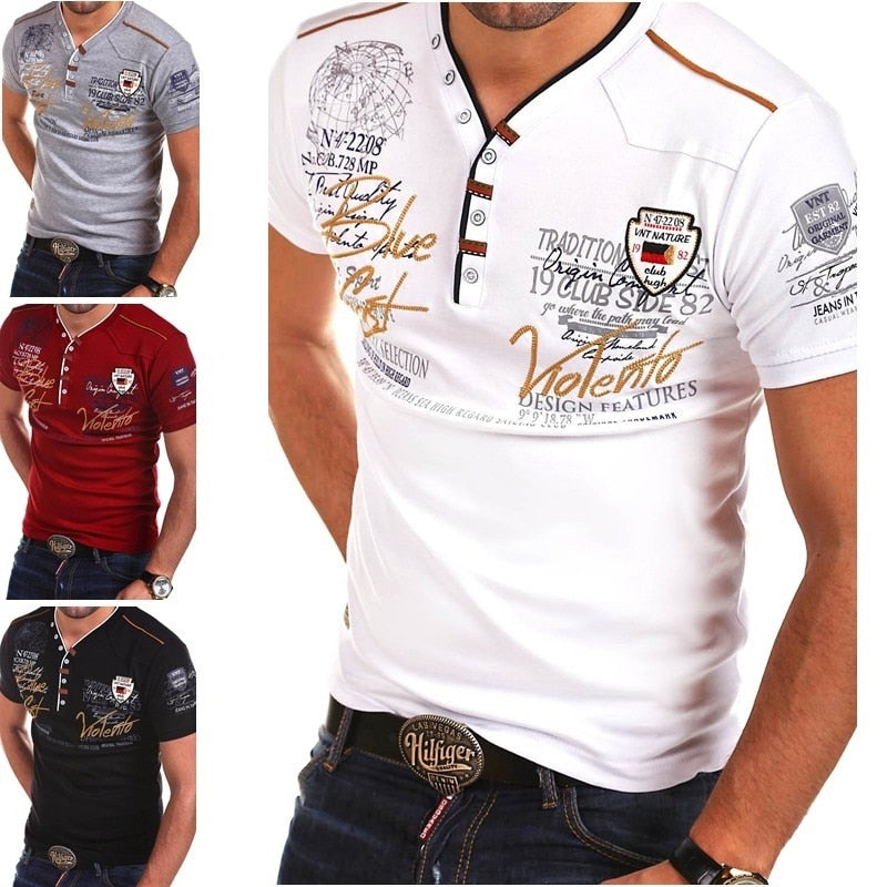 Jonas Mens Short Sleeve Fashion V-neck Cotton Slim Fit Men Shirt-men shirt tees-Free Item Online-Free Item Online