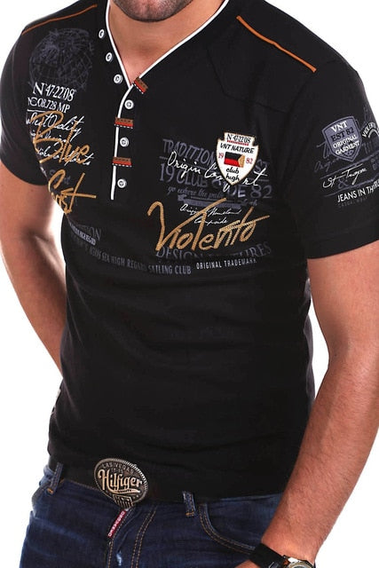 Jonas Mens Short Sleeve Fashion V-neck Cotton Slim Fit Men Shirt-men shirt tees-Free Item Online-Black-S-Free Item Online